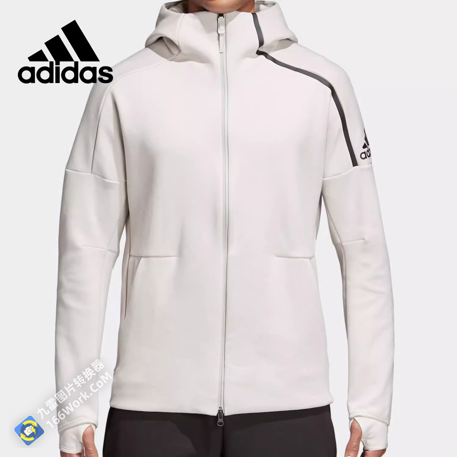 Original Adidas CD6277 Mens ZNE Pulse Full Zip Hoodie White Running Training Sport White Hoody